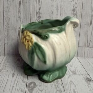 Weller Pottery Roba R-4 Green &‎ White Signed Pitcher Chache Pot Planter Garden